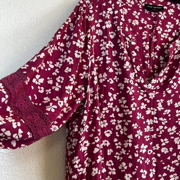 Lane Bryant Pink and White Floral Long Sleeve Lace Accent Tunic Blouse Size 20‎ - Picture 2 of 9